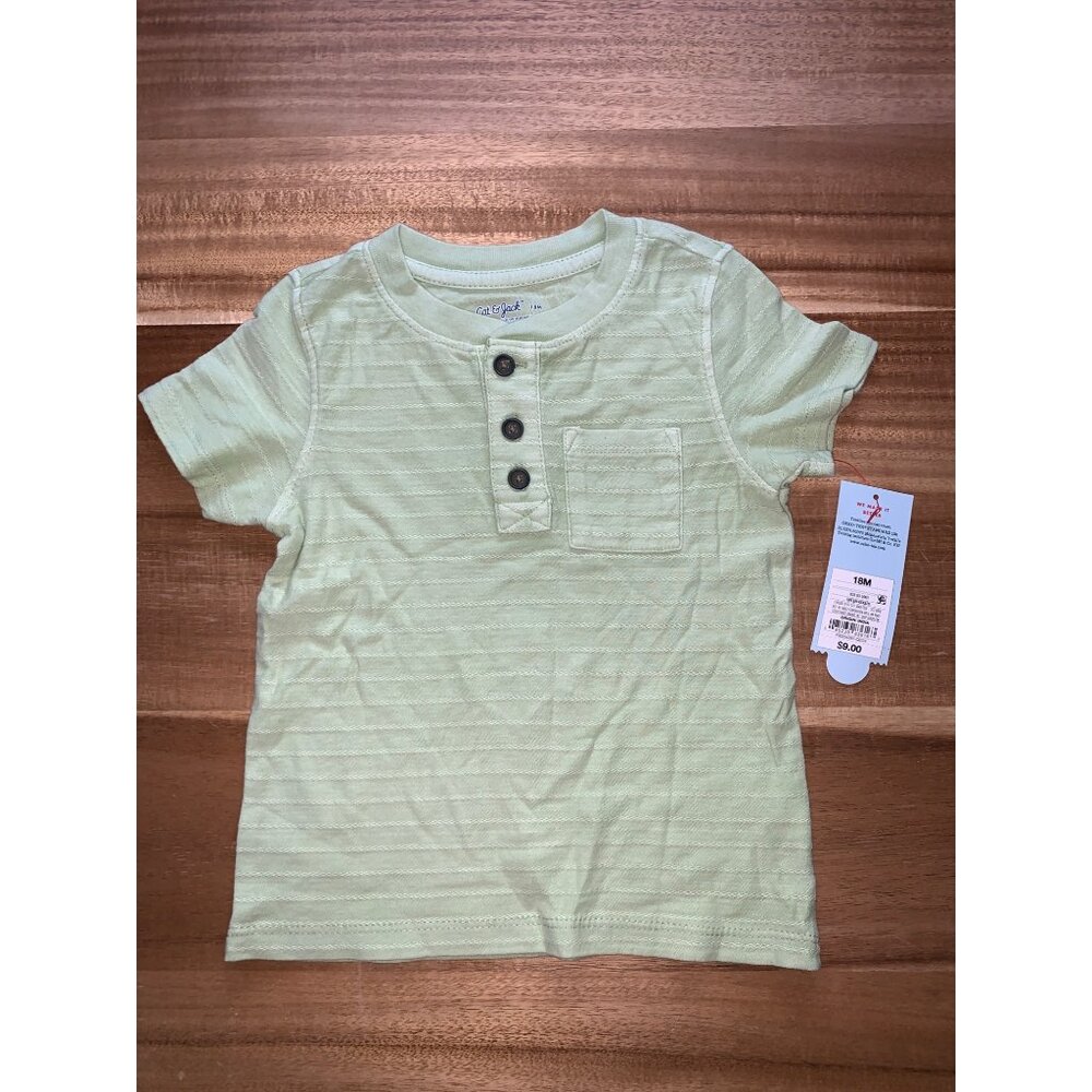 Cat & Jack Infant Baby Boy Short Sleeve Henley T-Shirt Light Green Stripe 18M
